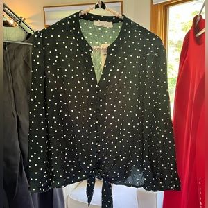 Silky Green Polka Dot Blouse XL